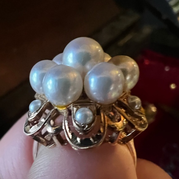 1960s Cultured Pearl and 14 Karat Yellow Gold Cocktail Ring - Picture 6 of 9